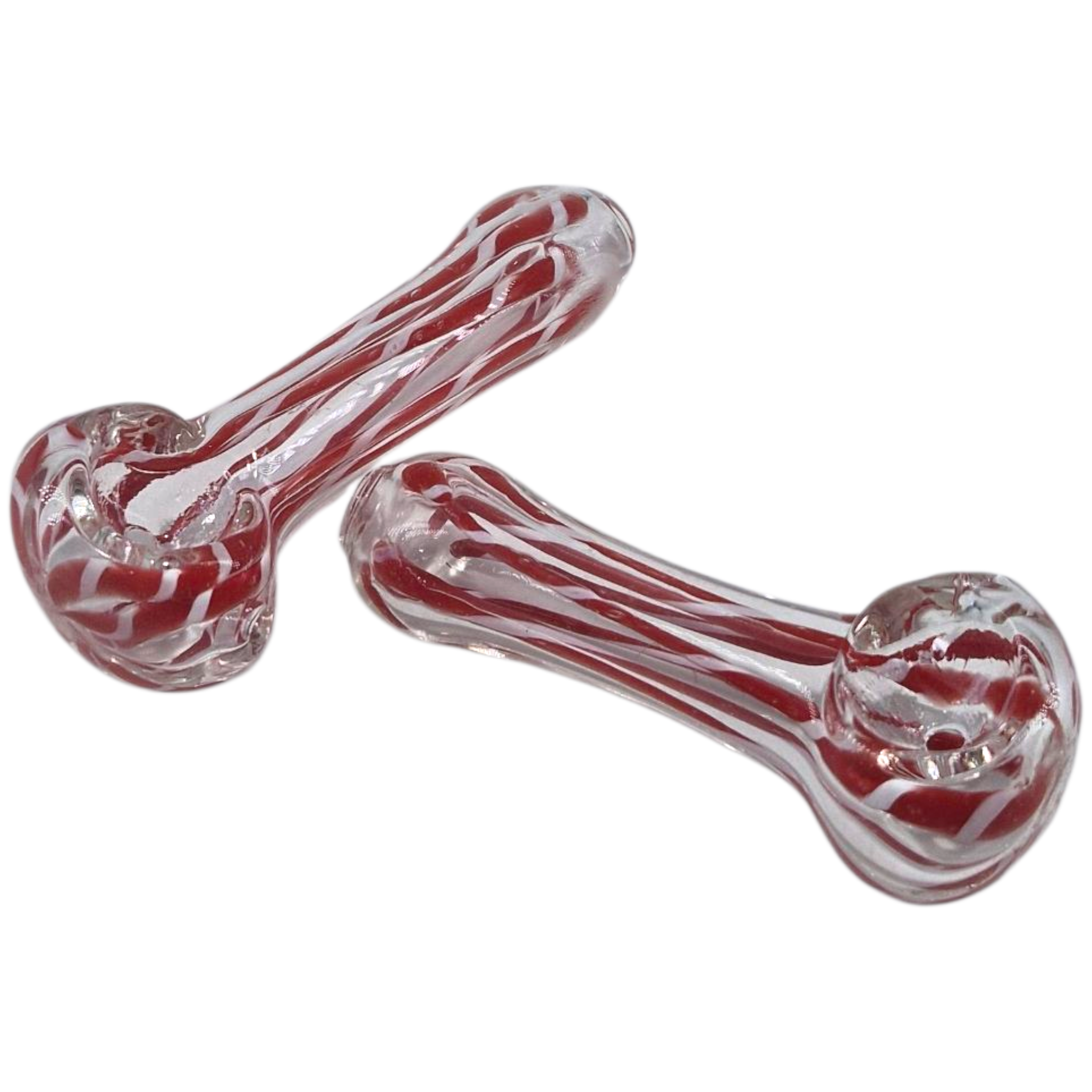 Stripy Hand Blown Glass Pipe Red - 8cm