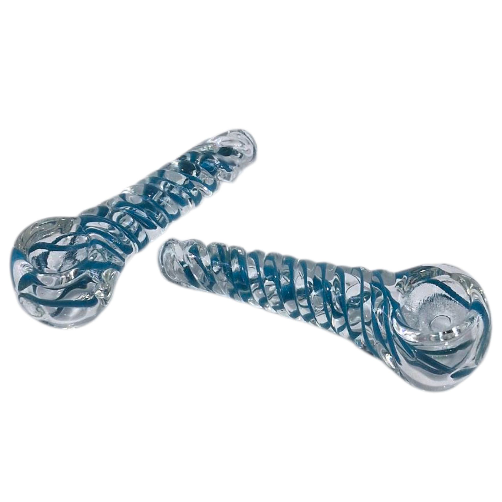 Stripy Hand Blown Glass Pipe Blue - 8cm