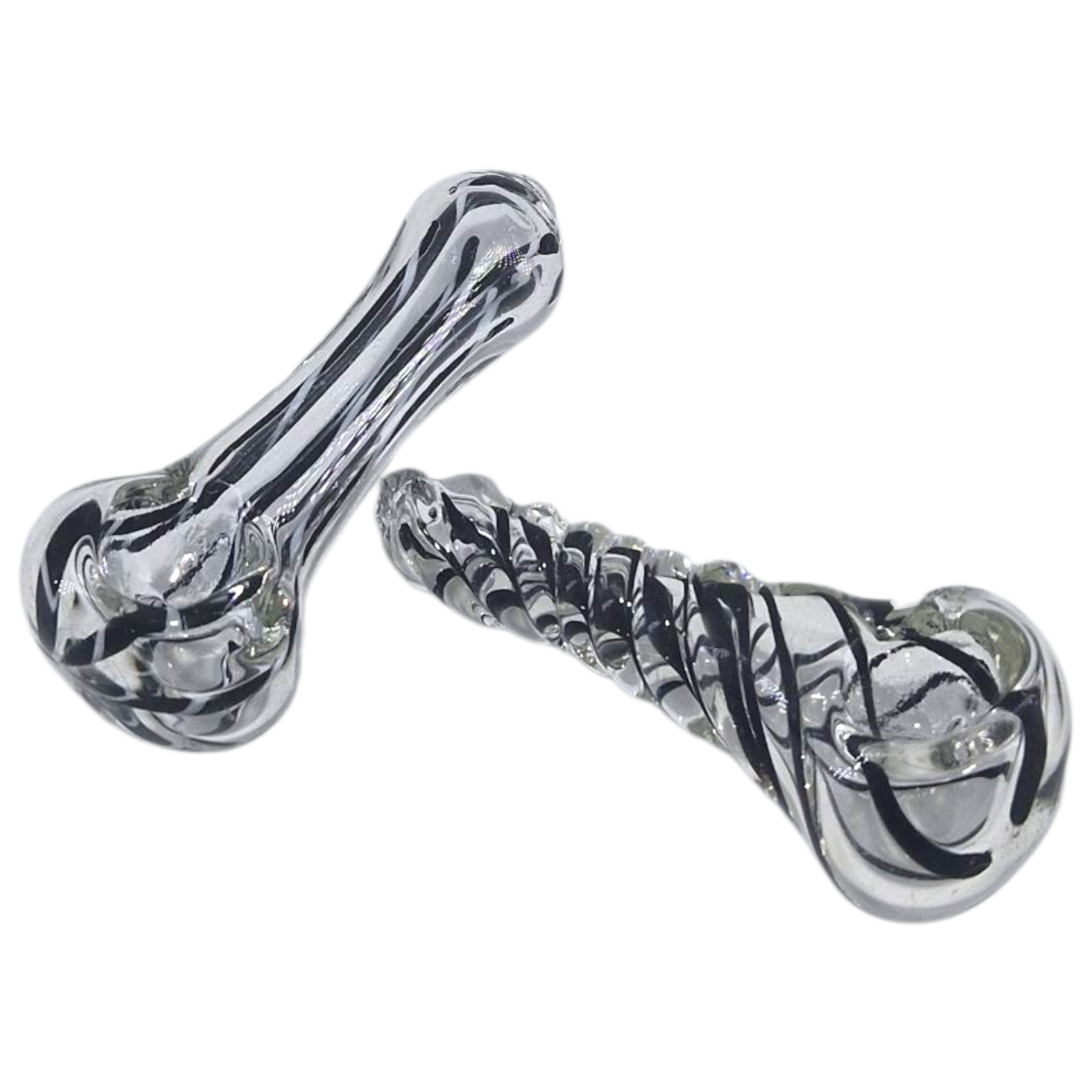 Stripy Hand Blown Glass Pipe Black - 8cm